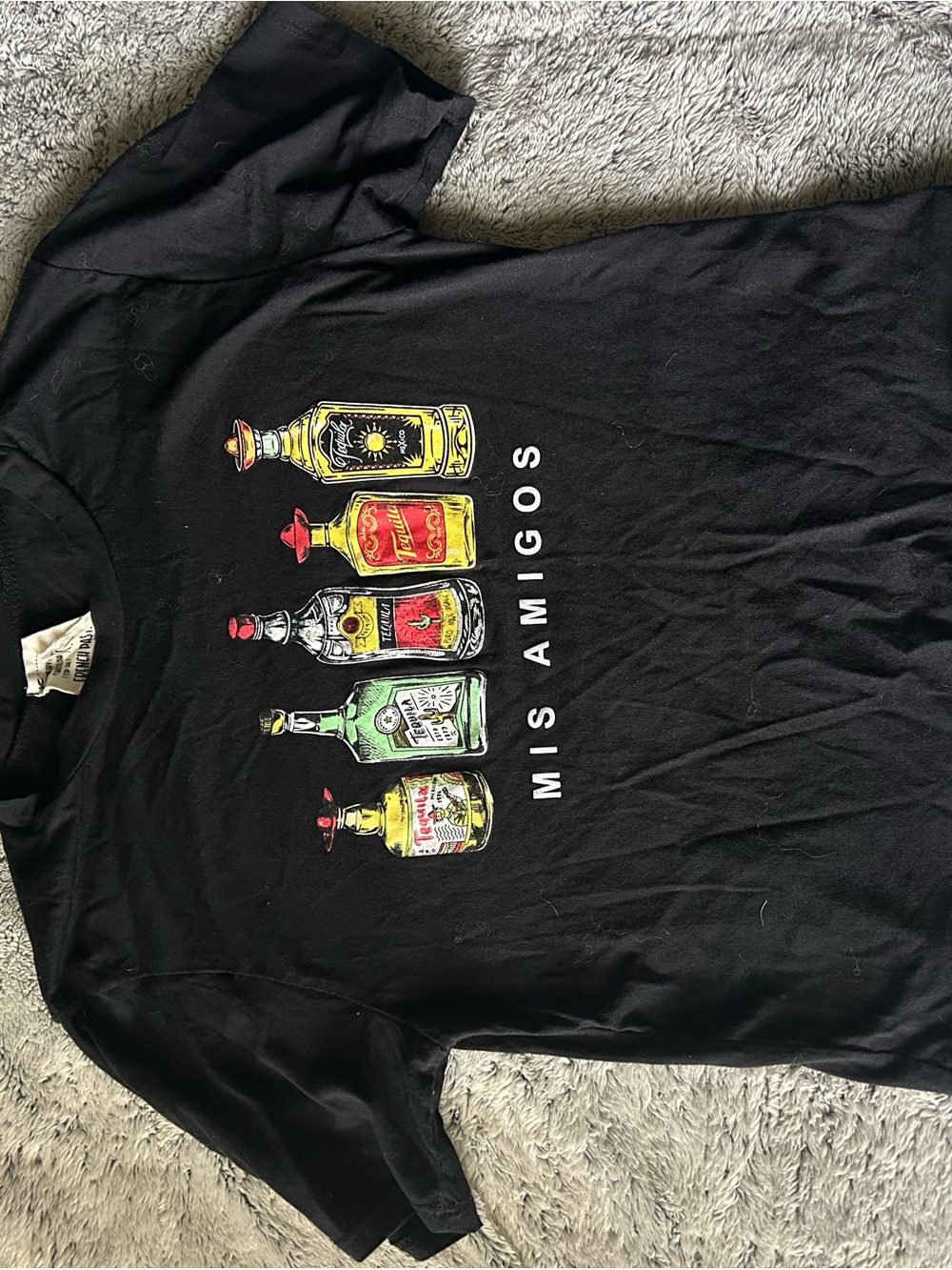 french pastry Black Short-Sleeve Tee with Colorful Bottle Graphic